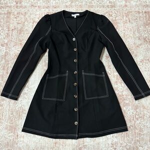 Contrast Stitch Long Sleeve Buttoned Dress by RIHOAS